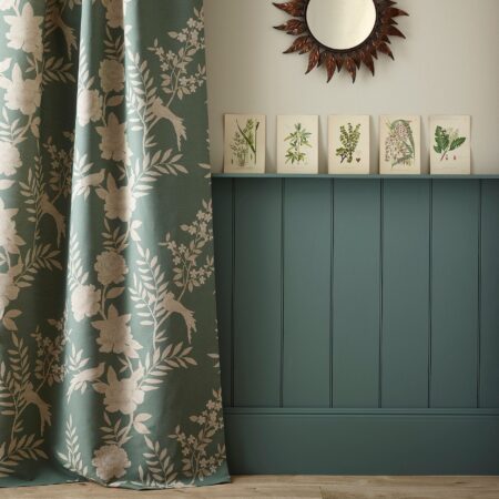 Sarah Hardaker Chinoiserie After Dark Smokey Green Curtains