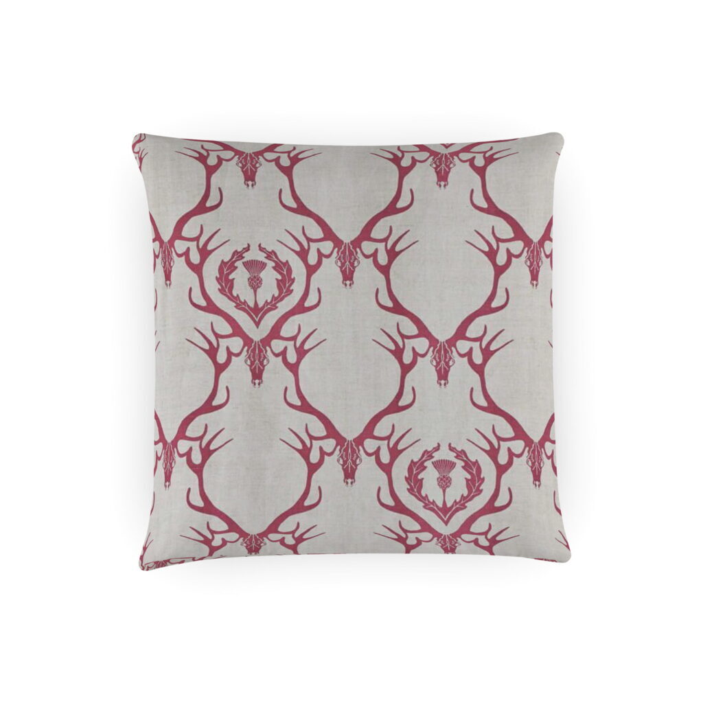 Barneby Gates Deer Damask Claret Cushion Barneby Gates Deer Damask Claret Cushion