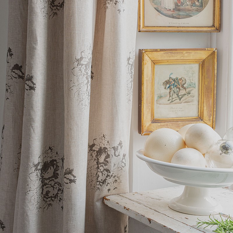 Cabbages & Roses Hatley Charcoal on Natural Curtains