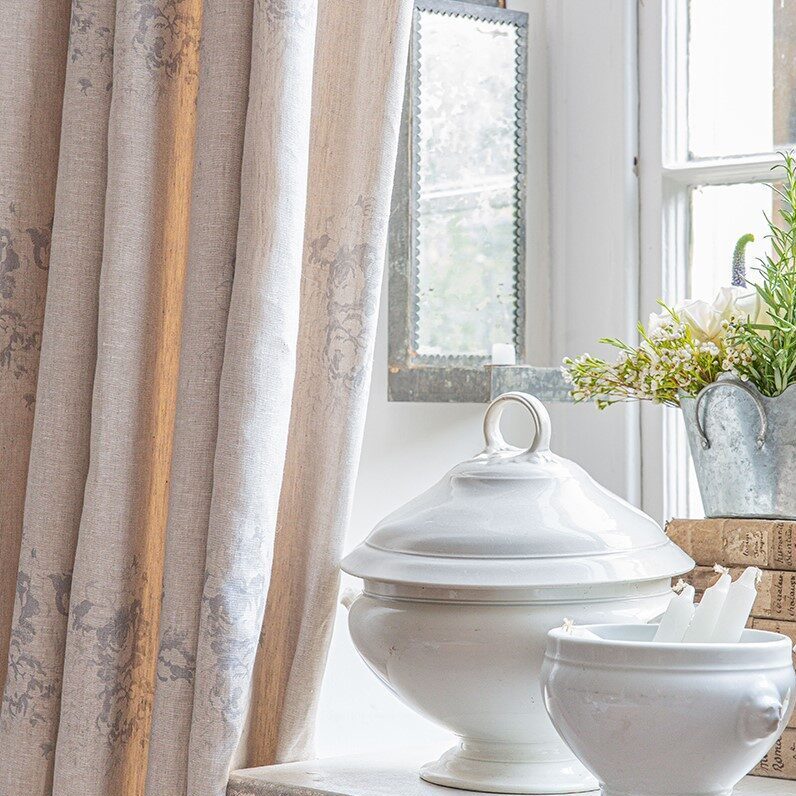 Cabbages & Roses Hatley French Blue on Natural Curtains