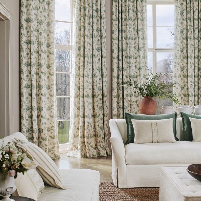 Colefax and Fowler Artichoke Leaf Green Curtains