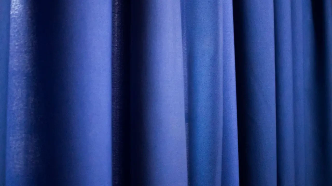 Close up of blue curtains